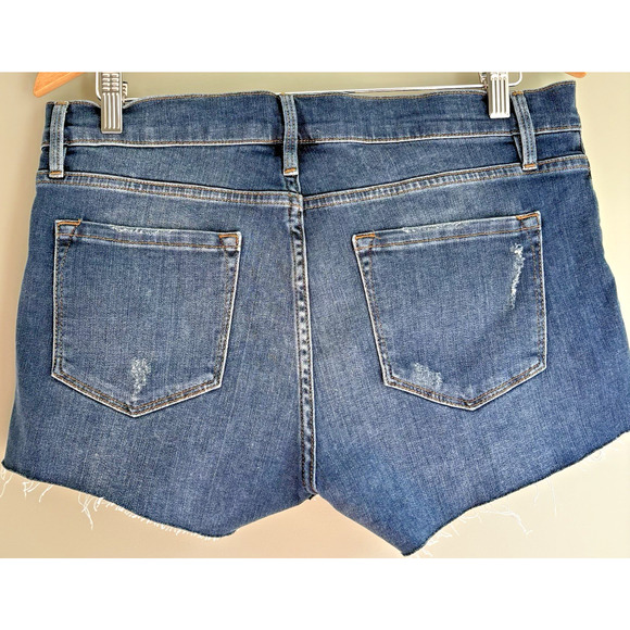 FRAME Le Cutoff Denim Shorts Dark Wash Jeans Raw Hem Mid Rise Nordstrom Size 28 - Picture 6 of 10